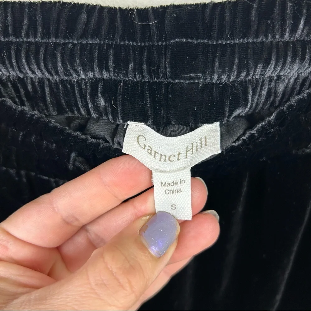 Garnet Hill Black wide-leg velvet velour pants rayon/silk blend pull on pants - Picture 6 of 9